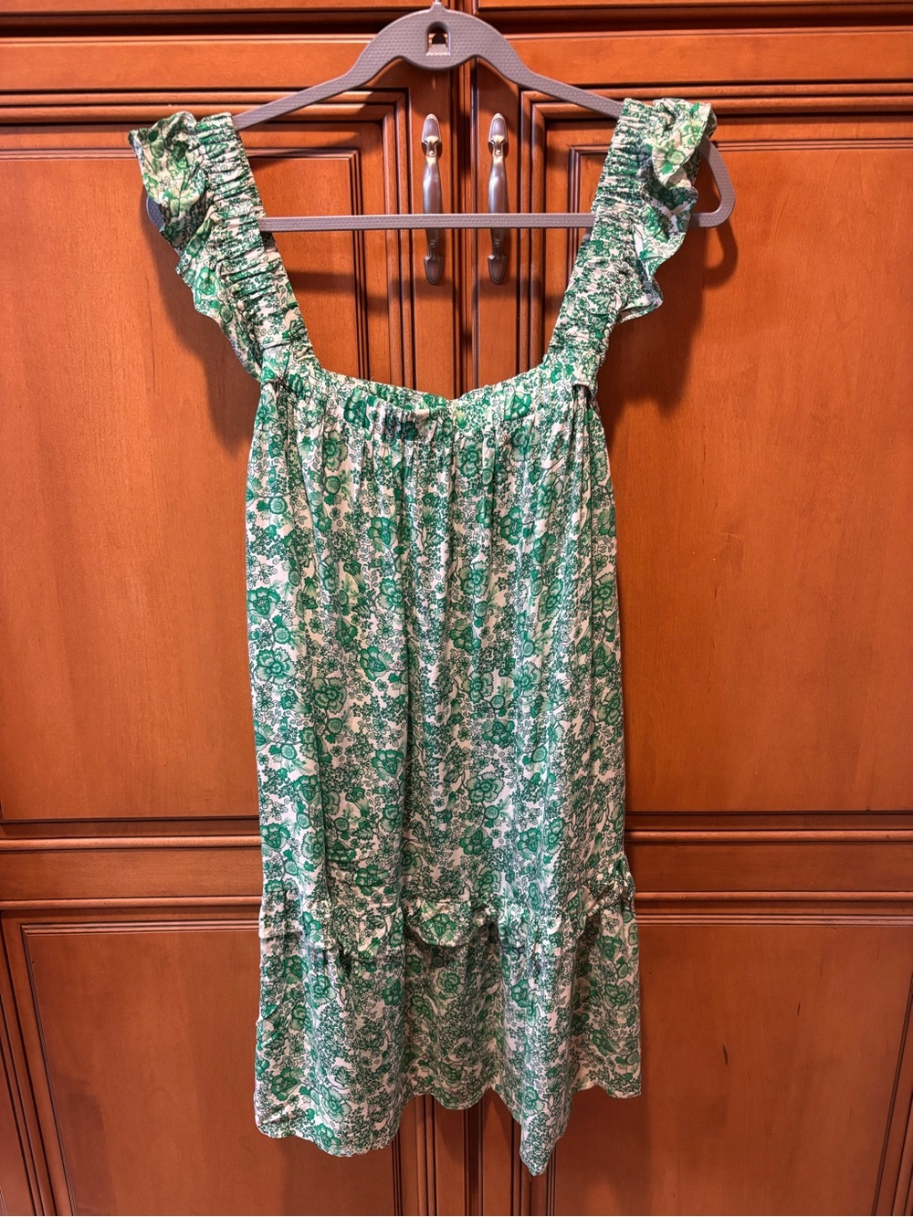 Lush Green Floral Ruffle Strap Mini Dress. Size: S